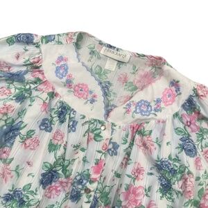 Herbcraft II Small Short Sleeve‎ Floral Cotton Blend Robe Duster Pearl Snaps